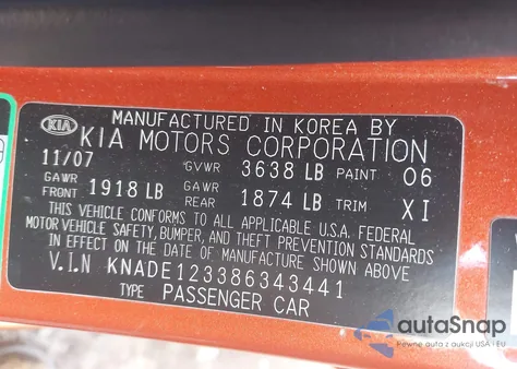 2008 Kia Rio Lx from USA, damaged, VIN KNADE123386343441